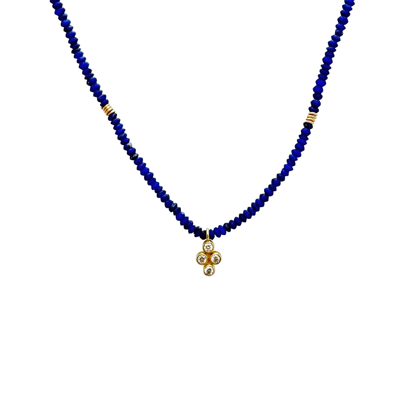 18 KT Gold 4 Clover Diamond Lapis Necklace