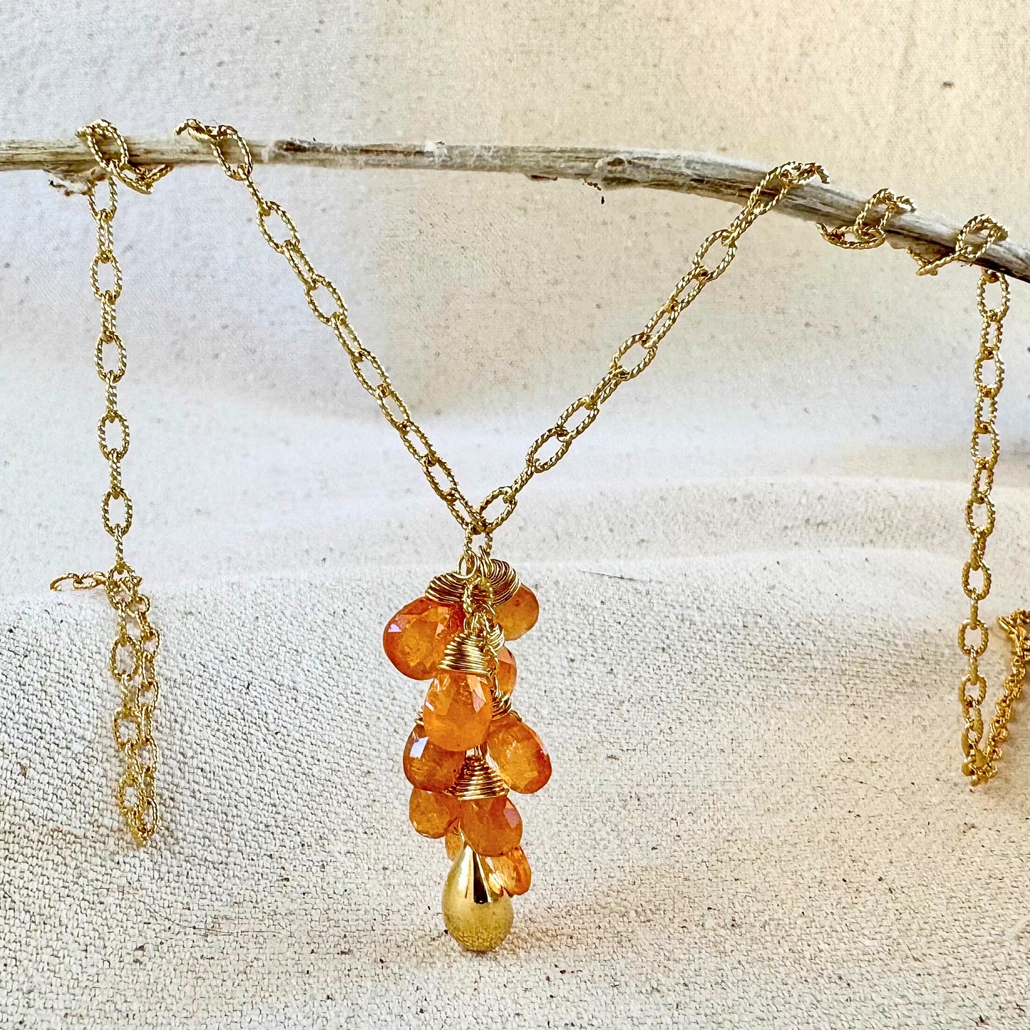 Redwood Raindrop Necklace with Spessartite