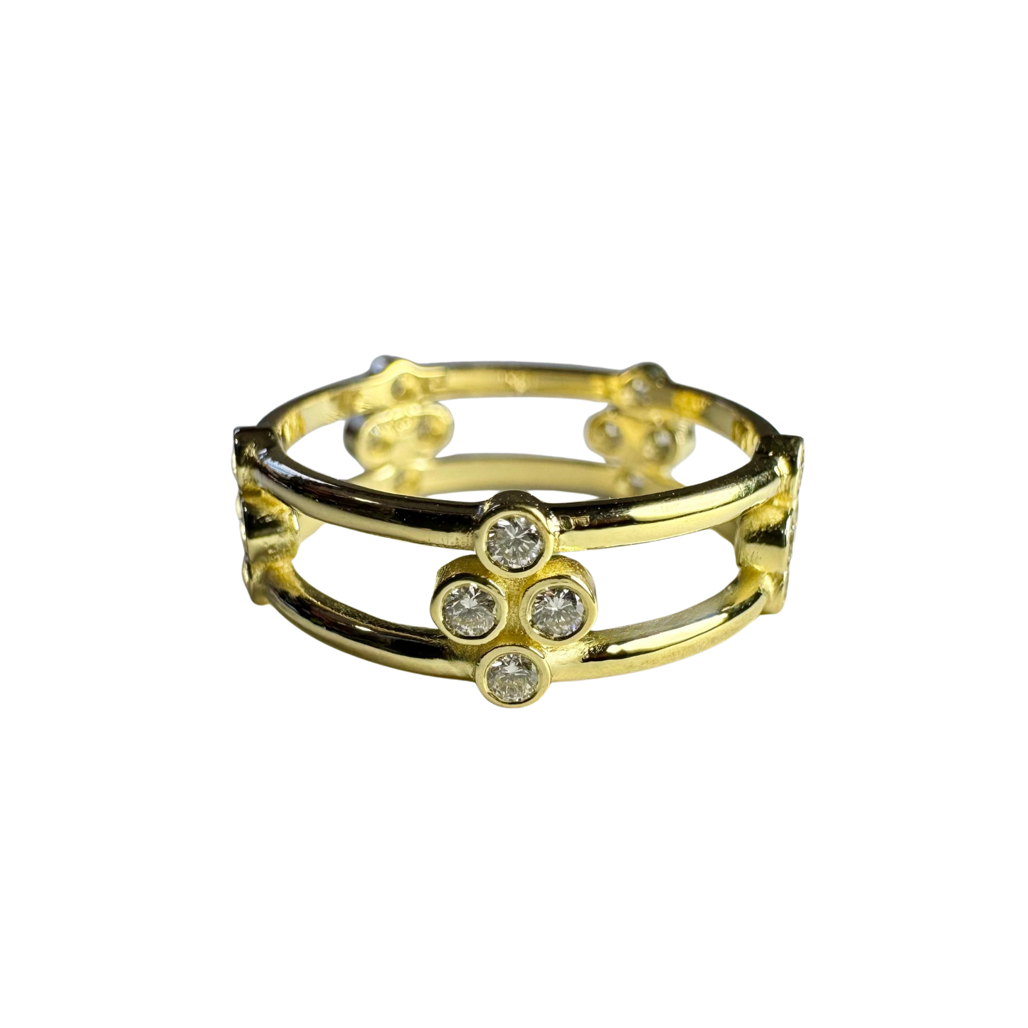 5 Station Clover Bloom Ring - 18KT Gold and Diamonds